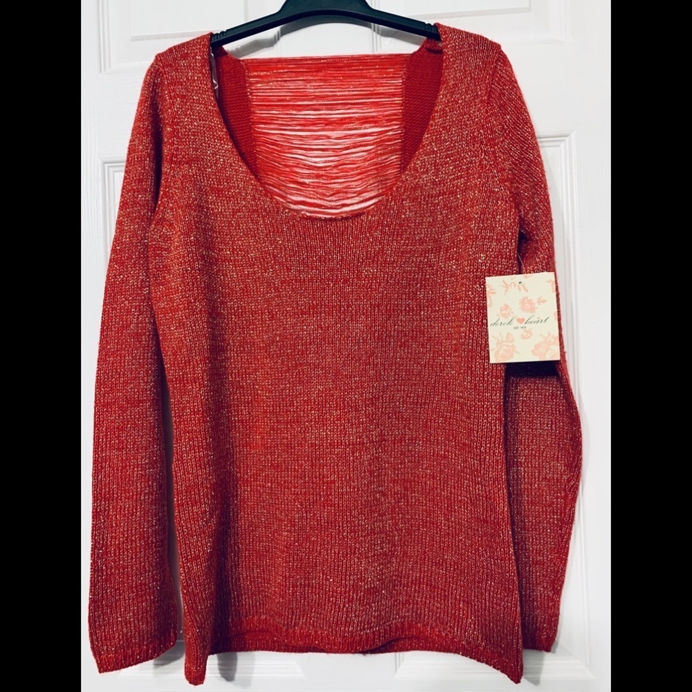 NWT Red Derek Heart Sweater With Gold Accent Women's Size L - Picture 1 of 5
